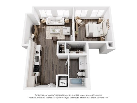 Floor plan for 1 bed, 1 bath, 581 sqft